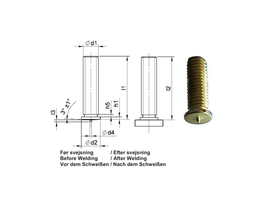 PT Threaded stud M4x6 Matr. Brass MS63