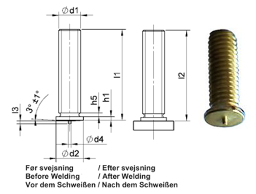 PT Threaded stud M3x8 Matr. Brass MS63