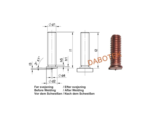 PT Threaded stud M6x6  Material Mild Steel 4.8 acc. EN ISO 13918